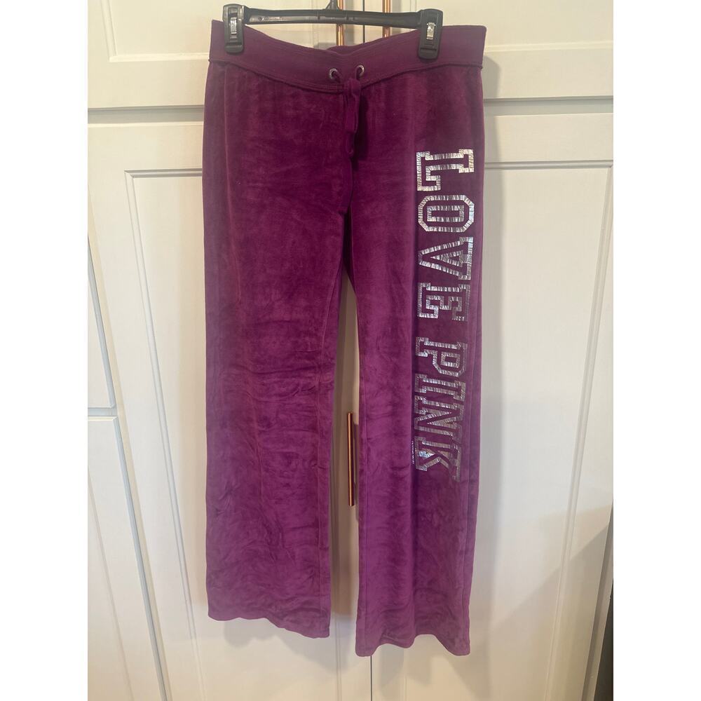 Vintage Bling Love Pink Purple Velour type pant size medium lounge wear